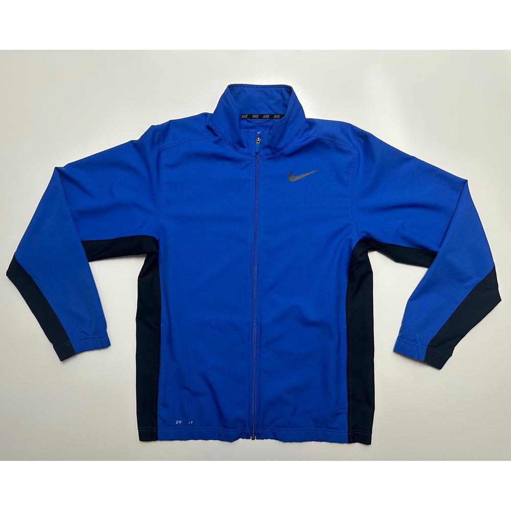 Nike Dri-Fit Full Zip Track Jacket Blue Navy Performance Mock Neck Mens M READ